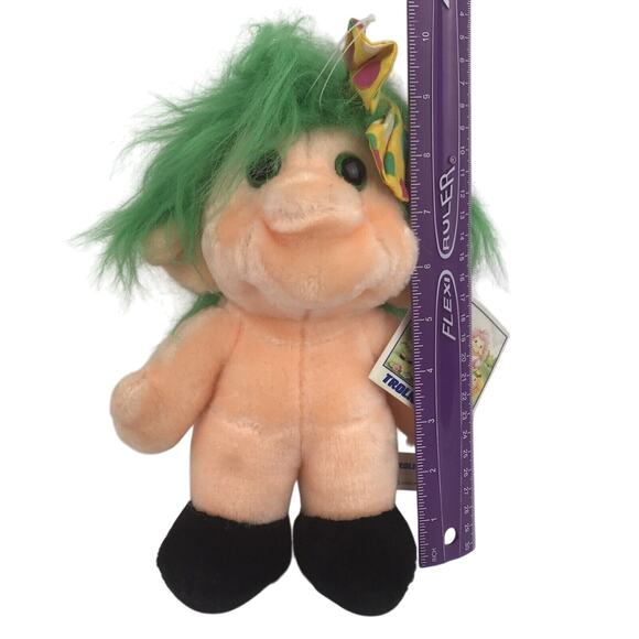 Vintage Trolio Trolls Plush 9.5" Doll 1992 Chosun Green Hair Bow Naked w/ Tag - Picture 13 of 13
